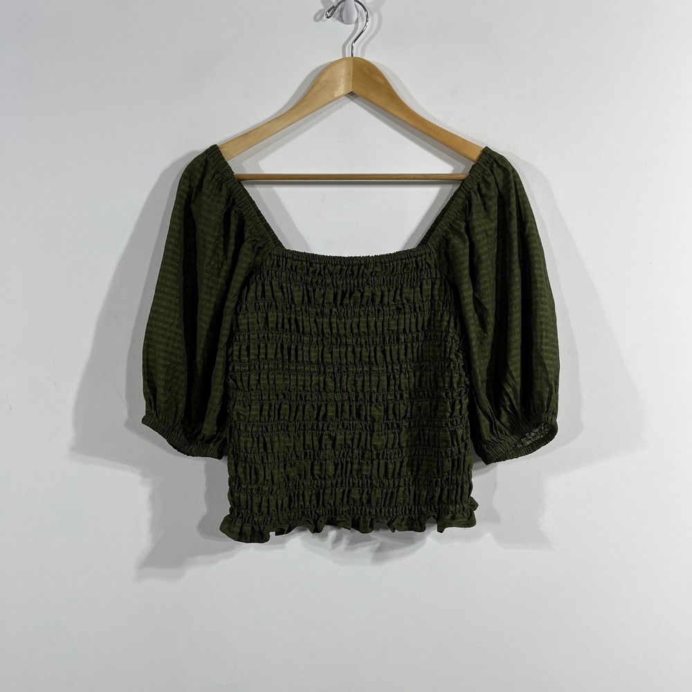 Old Navy Renfair Fairy Grunge Green Smocked Puff Sleeve Top Womens Medium Boho